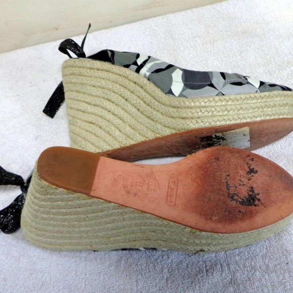 COACH MARITZA BLACK/WHITE WEDGES SANDALS SZ 8.5B - Picture 10 of 11